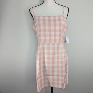 NWT | BP. Square‎ Neck Strappy Coral & White Gingham Dress